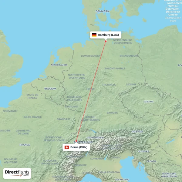 Berne - Hamburg direct flight map
