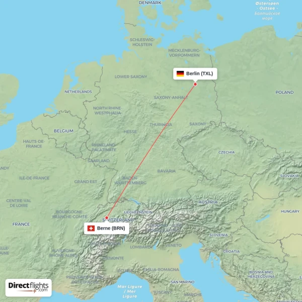 Berne - Berlin direct flight map