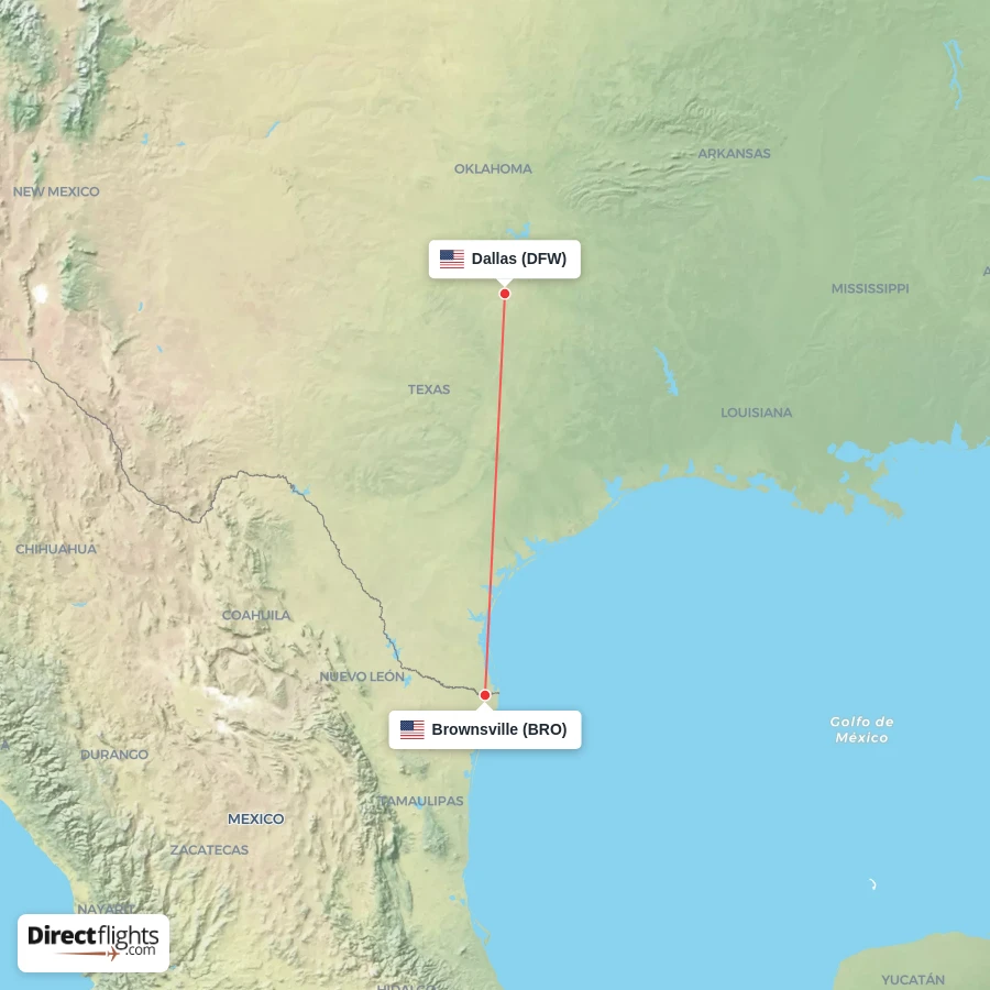 BRO - DFW route map