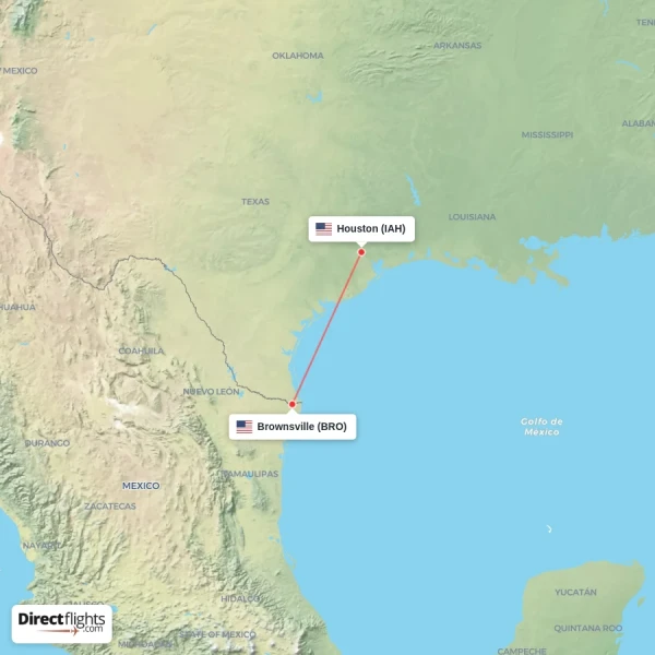 Brownsville - Houston direct flight map