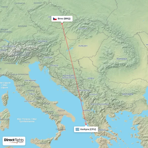 Brno - Kerkyra direct flight map