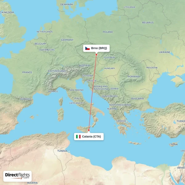 Brno - Catania direct flight map