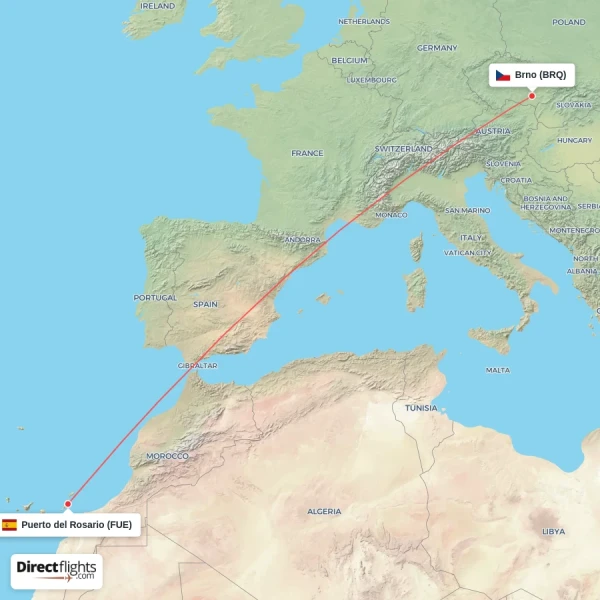 Brno - Puerto del Rosario direct flight map