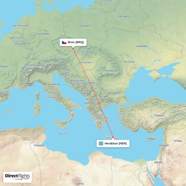 Brno - Heraklion direct flight map