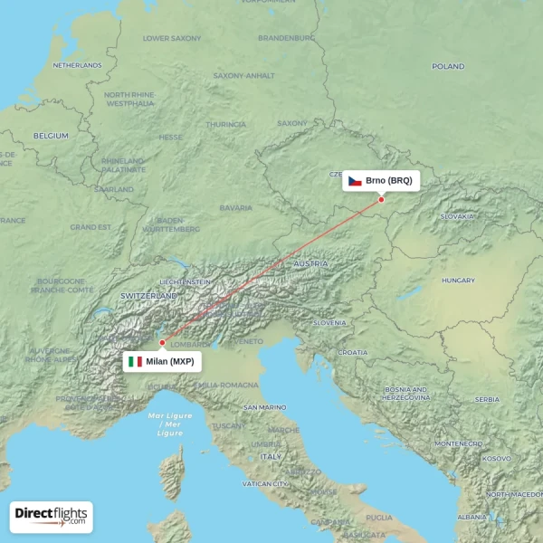 Brno - Milan direct flight map