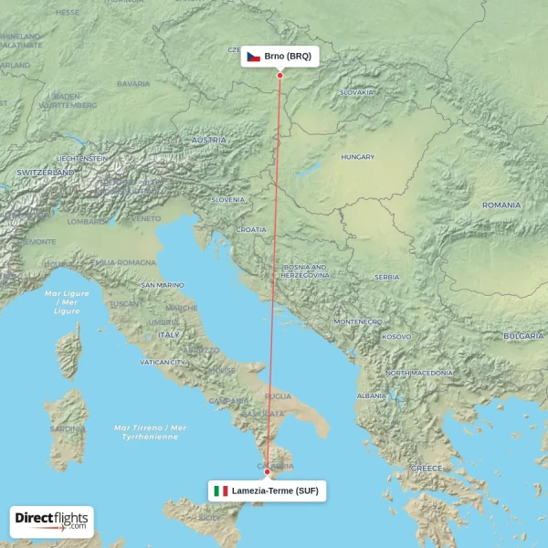 Brno - Lamezia-Terme direct flight map