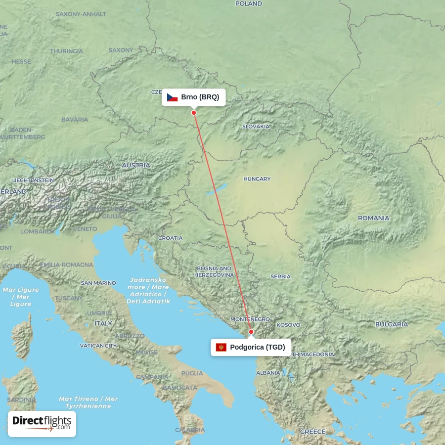 BRQ - TGD route map
