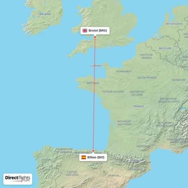 Bristol - Bilbao direct flight map