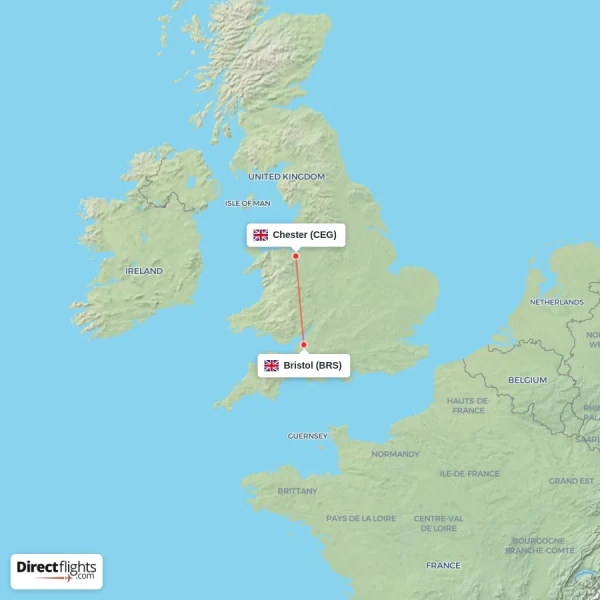 Bristol - Chester direct flight map