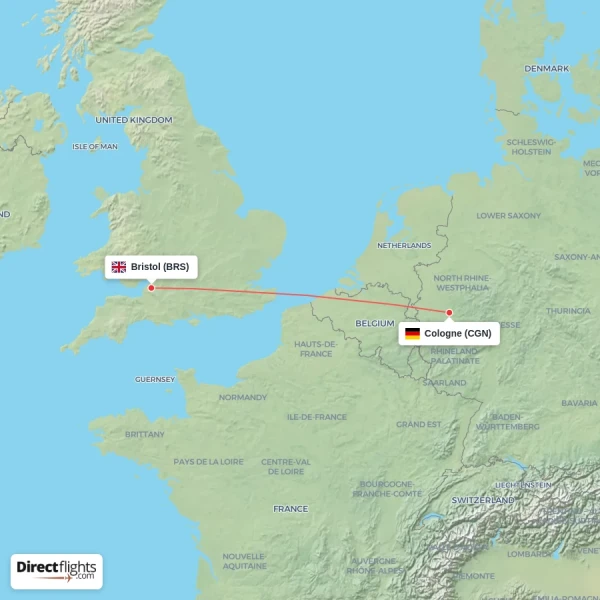 Bristol - Cologne direct flight map