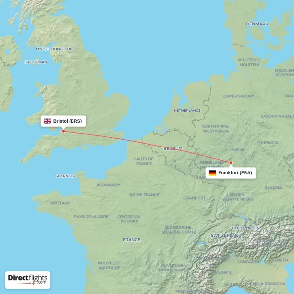 Bristol - Frankfurt direct flight map