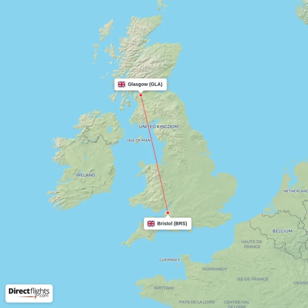 Bristol - Glasgow direct flight map