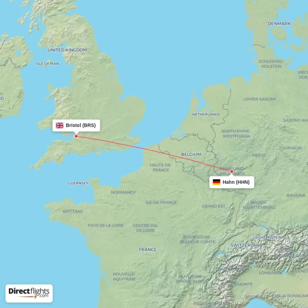Bristol - Hahn direct flight map