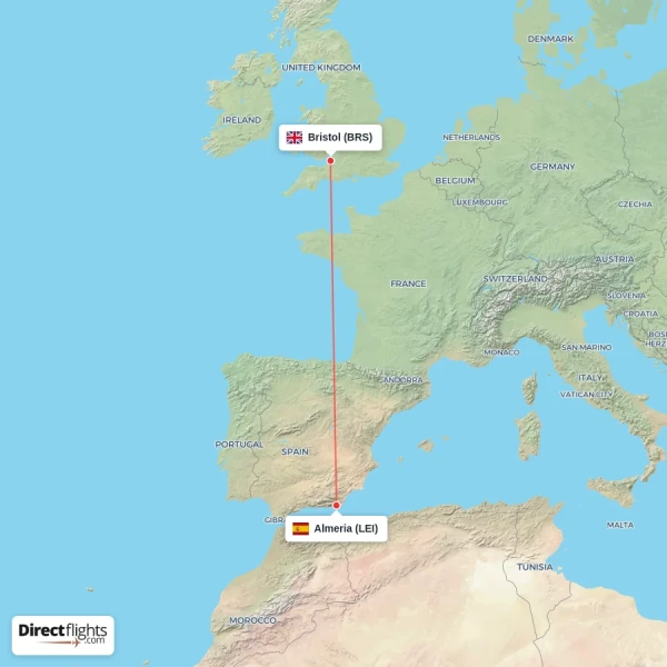 Bristol - Almeria direct flight map