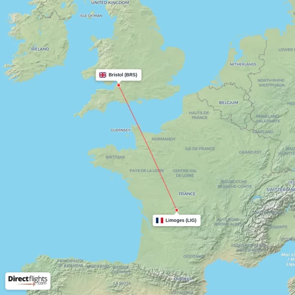 Bristol - Limoges direct flight map