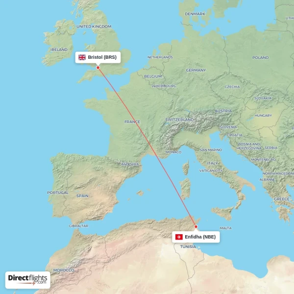 Bristol - Enfidha direct flight map