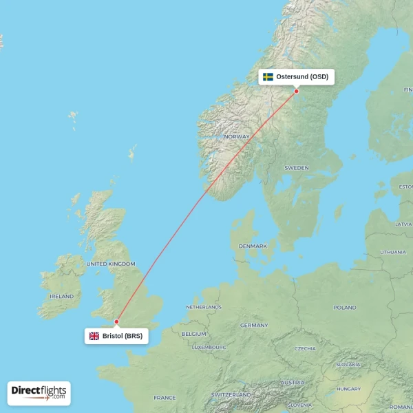 Bristol - Ostersund direct flight map