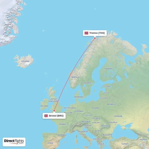 Bristol - Tromso direct flight map