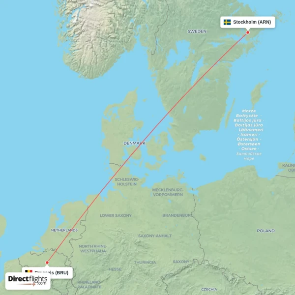 Brussels - Stockholm direct flight map