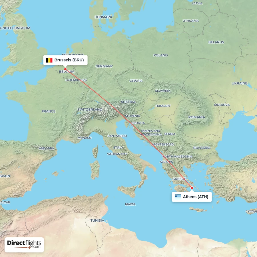 BRU - ATH route map