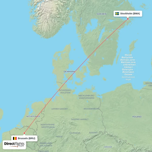 Brussels - Stockholm direct flight map