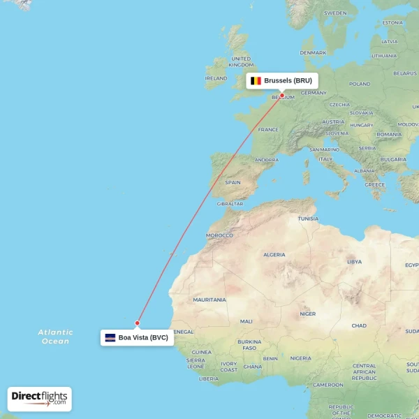 Brussels - Boa Vista direct flight map