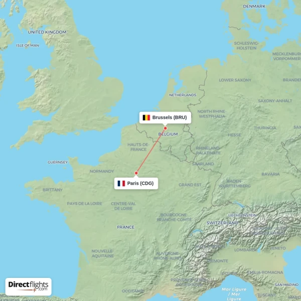 Brussels - Paris direct flight map