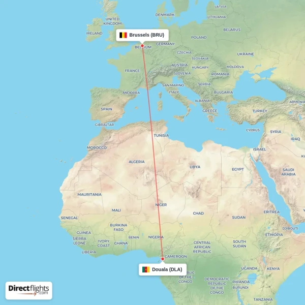 Brussels - Douala direct flight map