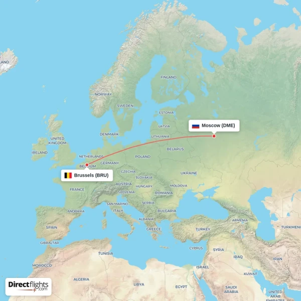 Brussels - Moscow direct flight map