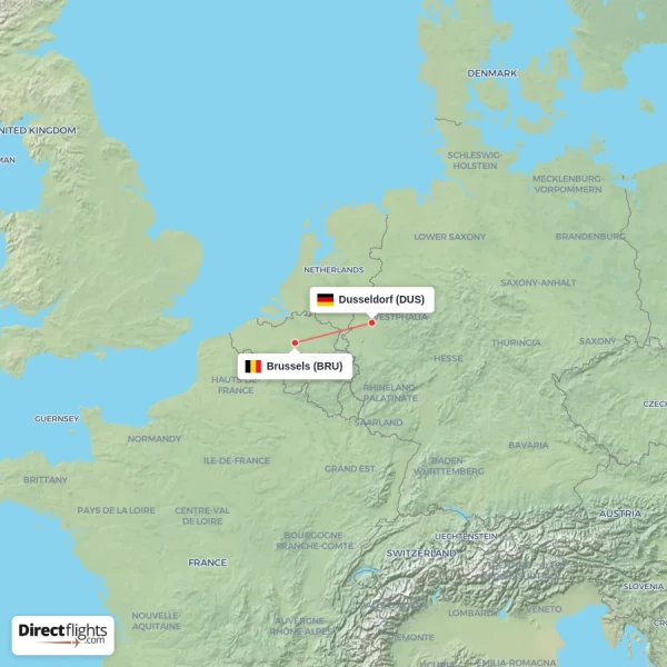 Brussels - Dusseldorf direct flight map