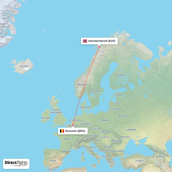 Brussels - Harstad-Narvik direct flight map