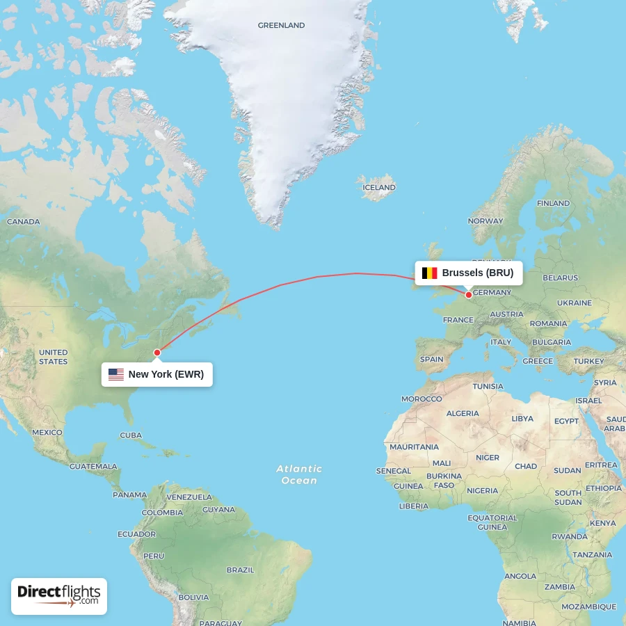 BRU - EWR route map