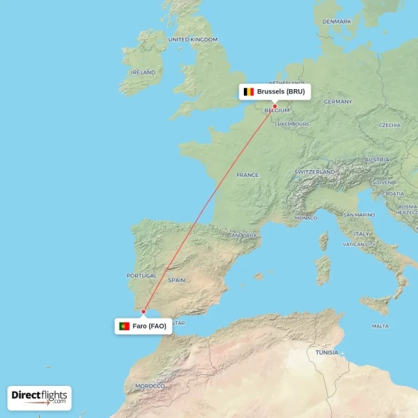 Brussels - Faro direct flight map