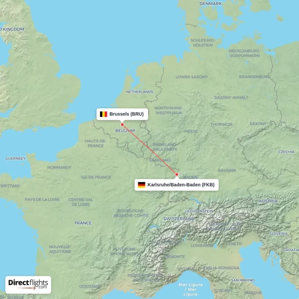 Brussels - Karlsruhe/Baden-Baden direct flight map