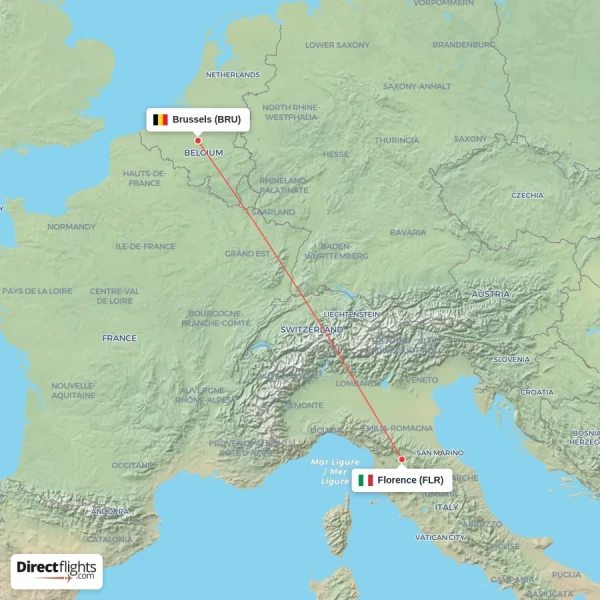 Brussels - Florence direct flight map