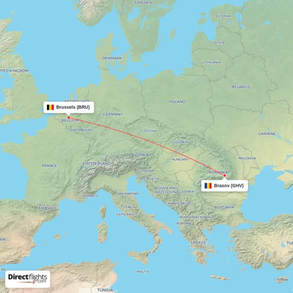 Brussels - Brasov direct flight map