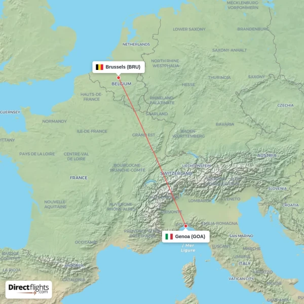 Brussels - Genoa direct flight map