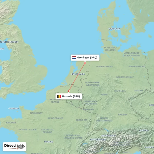 Brussels - Groningen direct flight map