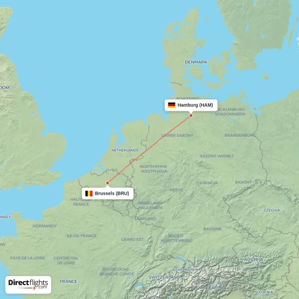 Brussels - Hamburg direct flight map