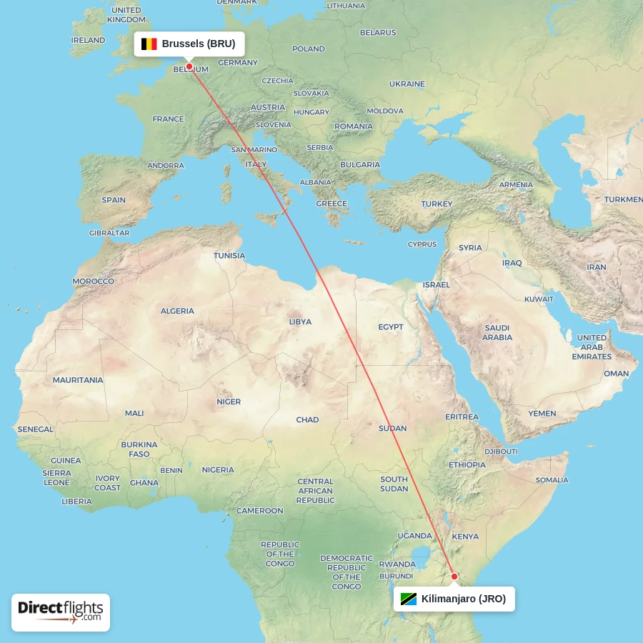 BRU - JRO route map
