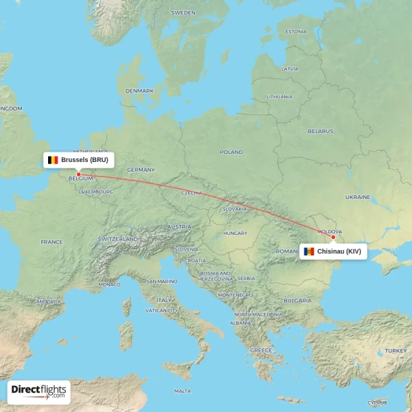 Brussels - Chisinau direct flight map