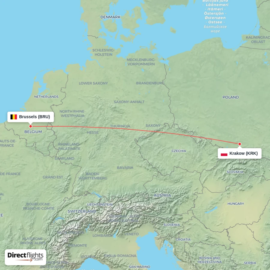BRU - KRK route map