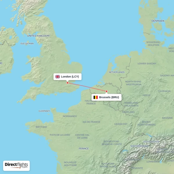 Brussels - London direct flight map