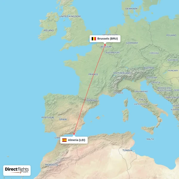 Brussels - Almeria direct flight map