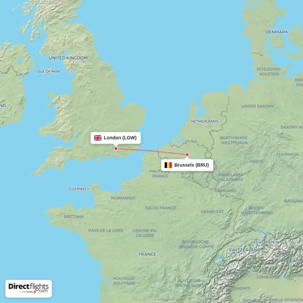 Brussels - London direct flight map