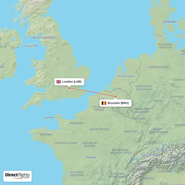 Brussels - London direct flight map