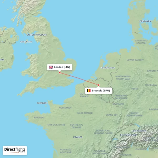 Brussels - London direct flight map