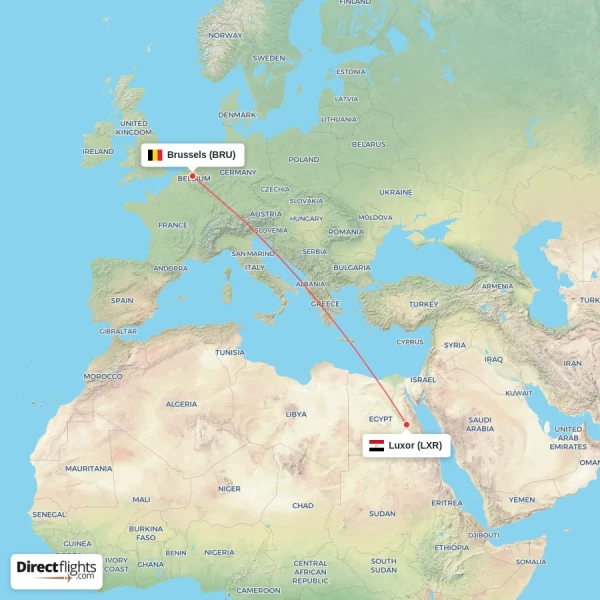 Brussels - Luxor direct flight map