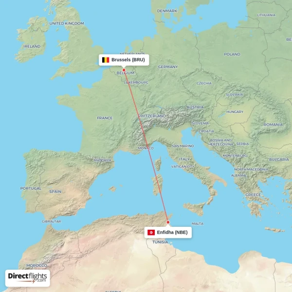 Brussels - Enfidha direct flight map