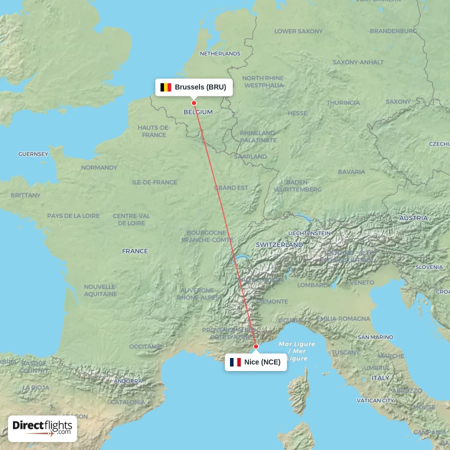 BRU - NCE route map